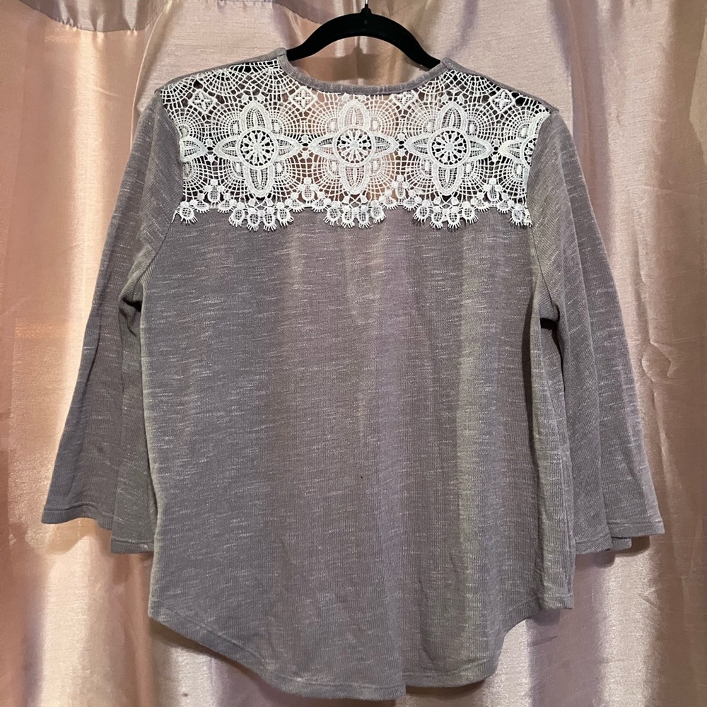 Time and Tru Gray Lace Accent Blouse